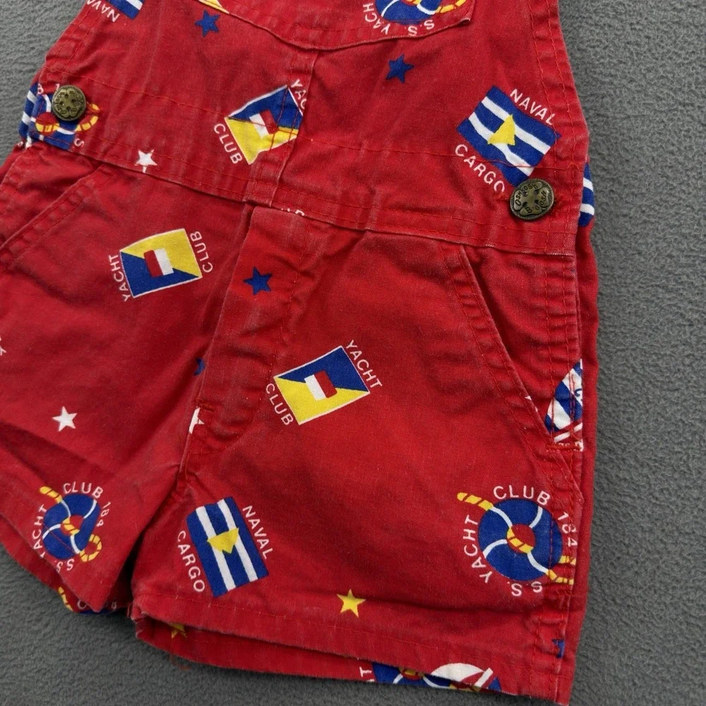 Vtg OshKosh Vestbak Shorts Overalls Shortalls SZ 2T Red Nautical Navy Yacht Club